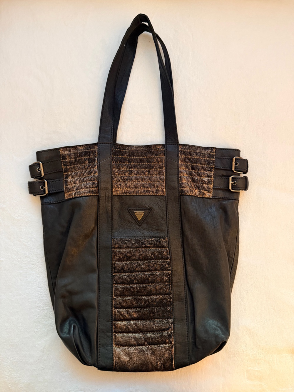 Maison Scotch Black & Bronze Metallic Buckle Tote Bag